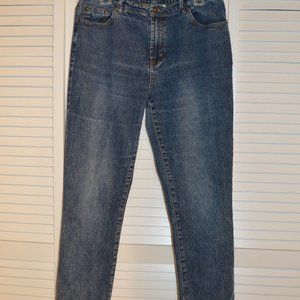 DG2 by Diane Gilman Stone washed indigo jeans, size 10 with a straight leg.